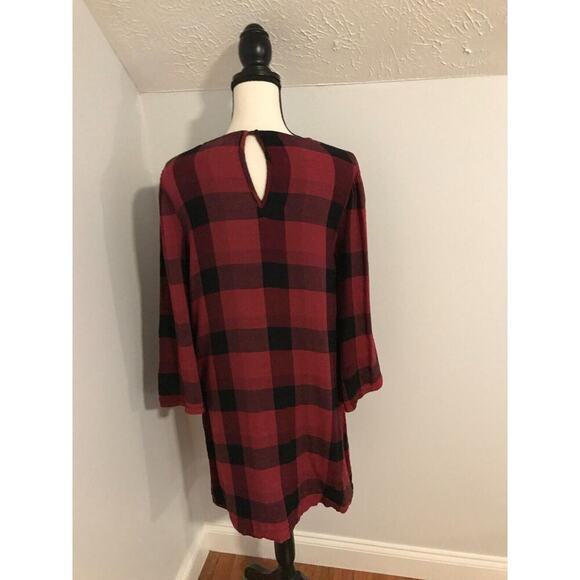 Anthropologie Cloth & Stone Red/Black Buffalo Plaid Dress - Size Medium - Picture 3 of 10